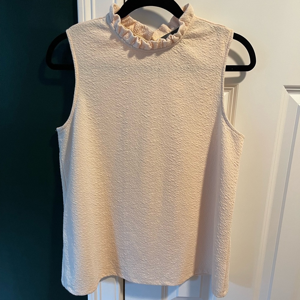NWT Anthropologie Sunday in Brooklyn Crème Ruffle Neck Shell Tank